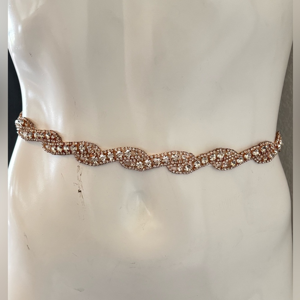 NEW Untamed Petals Pave Crystals Aliza Rose gold bridal belt sash- white